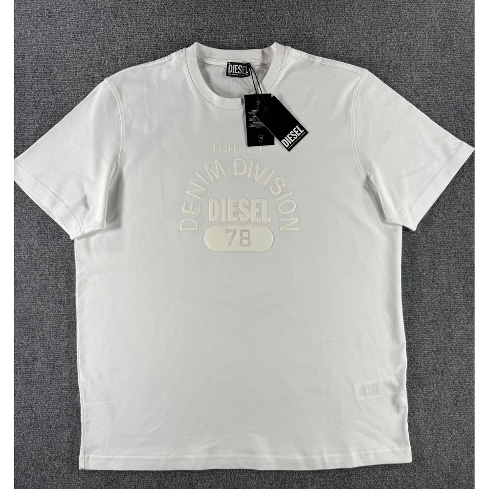 Diesel Men White T-Just-E17-Out Embossed‎ Graphic T-Shirt XL A21758-RPATI-100